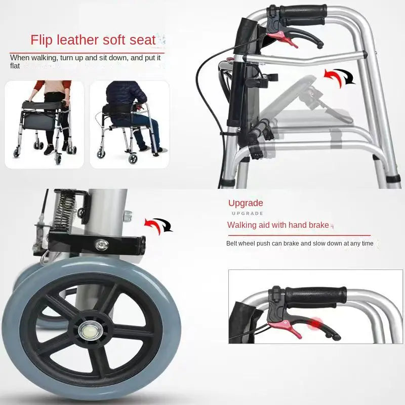 Foldable Elderly Walking Assist Crutch Chair With Wheels