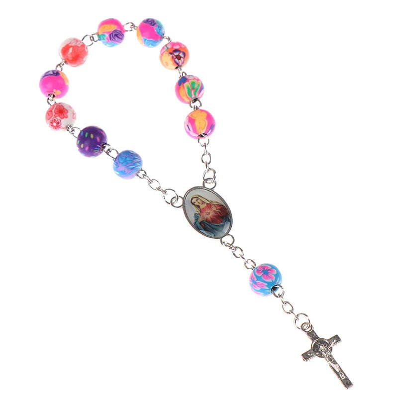 Rosary Bead Bracelet Catholic Pendant Virgin Mary Christian