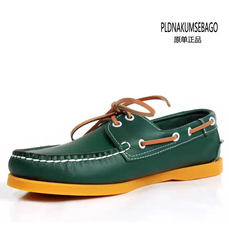 Men's Casual Genuine Leather Docksides Deck Lace Up Moccain Boat Shoes Loafers For Men Driving Fashion Women Shoes Wine Red