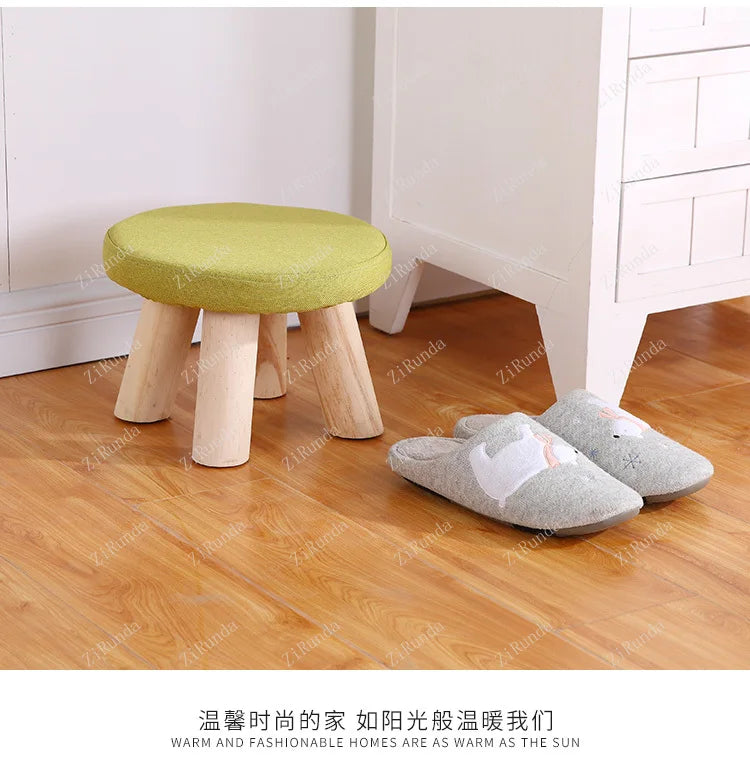 Bedroom furniture Small Stool Wooden Ottomans with Linen