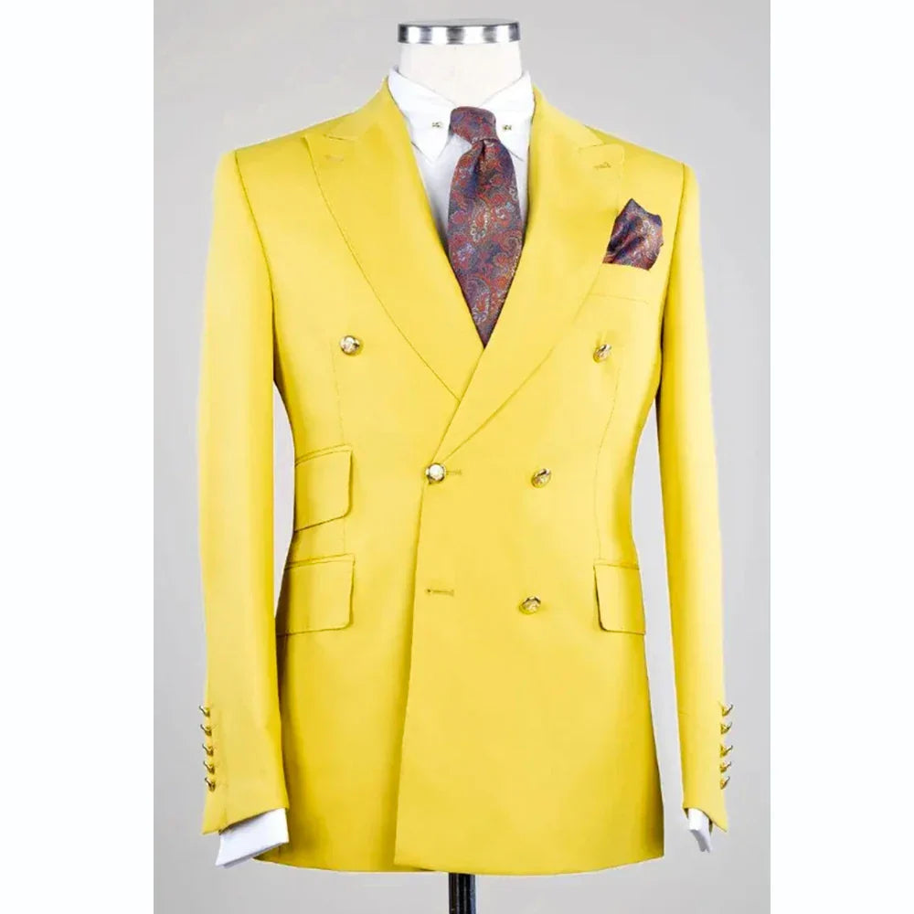 Luxury Men's Suit Blazer Yellow Regular Lenght Peak