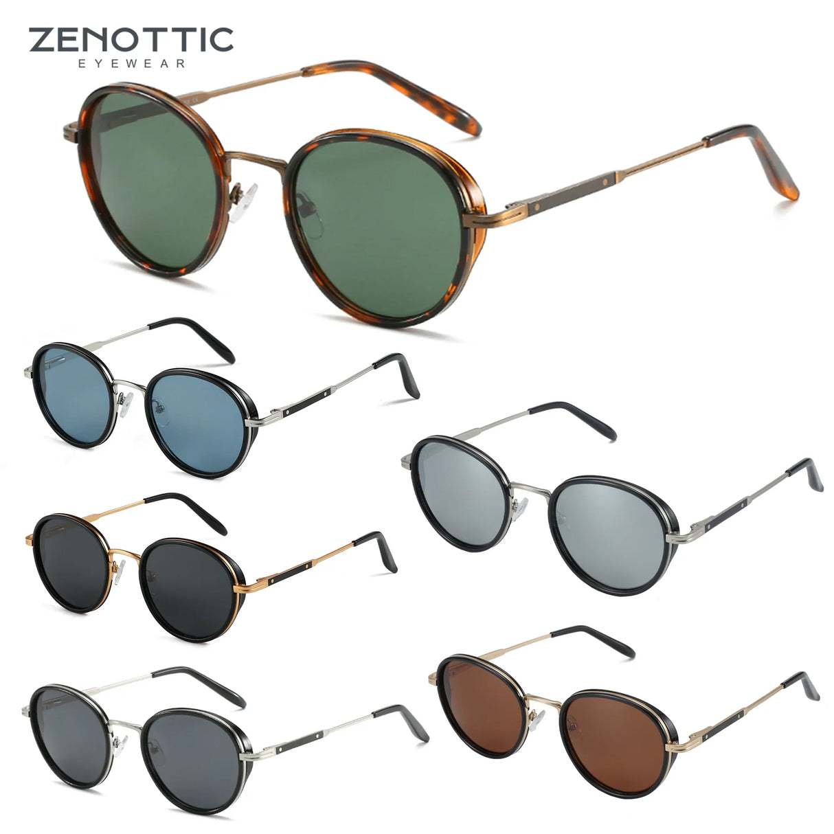 ZENOTTIC 2023 2024 Steampunk Sunglasses Rrtro Round Polarized