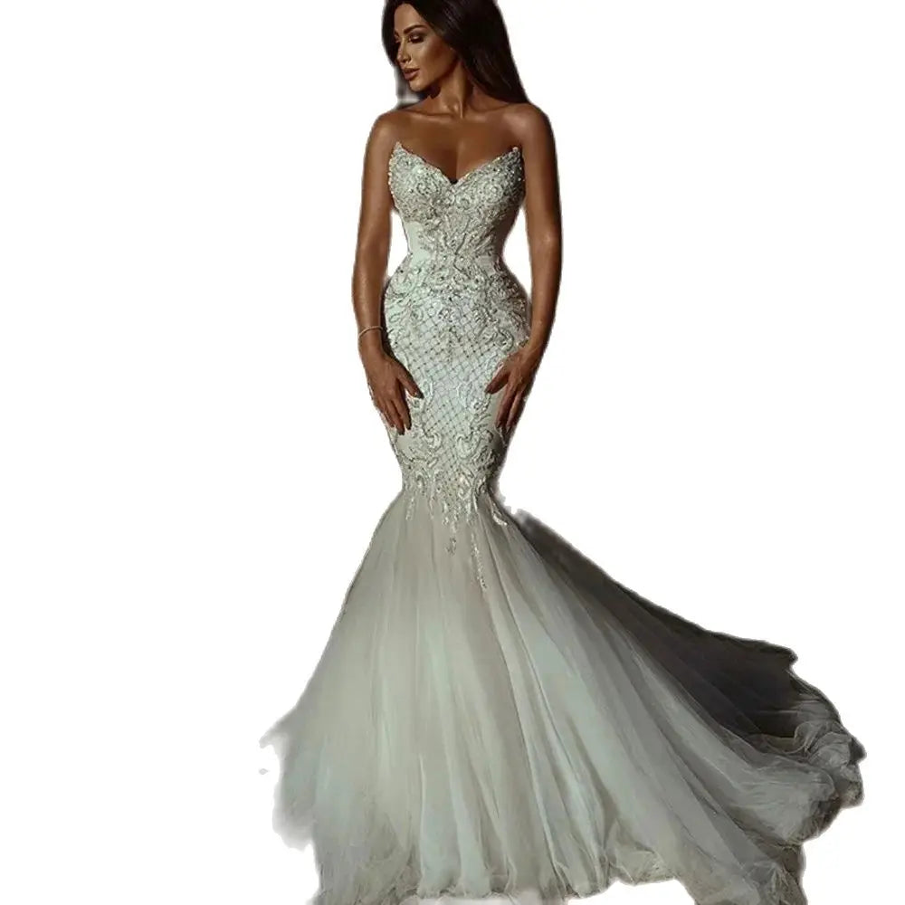 Sexy Sequin Strapless Wedding Ball Gown Sparkly Elegant