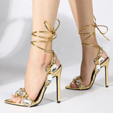 Liyke Sexy Ankle Strap Golded Sandals Women Party