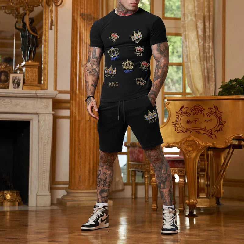 Men's Tracksuit Cotton Solid Color Short Sleeve Zipper