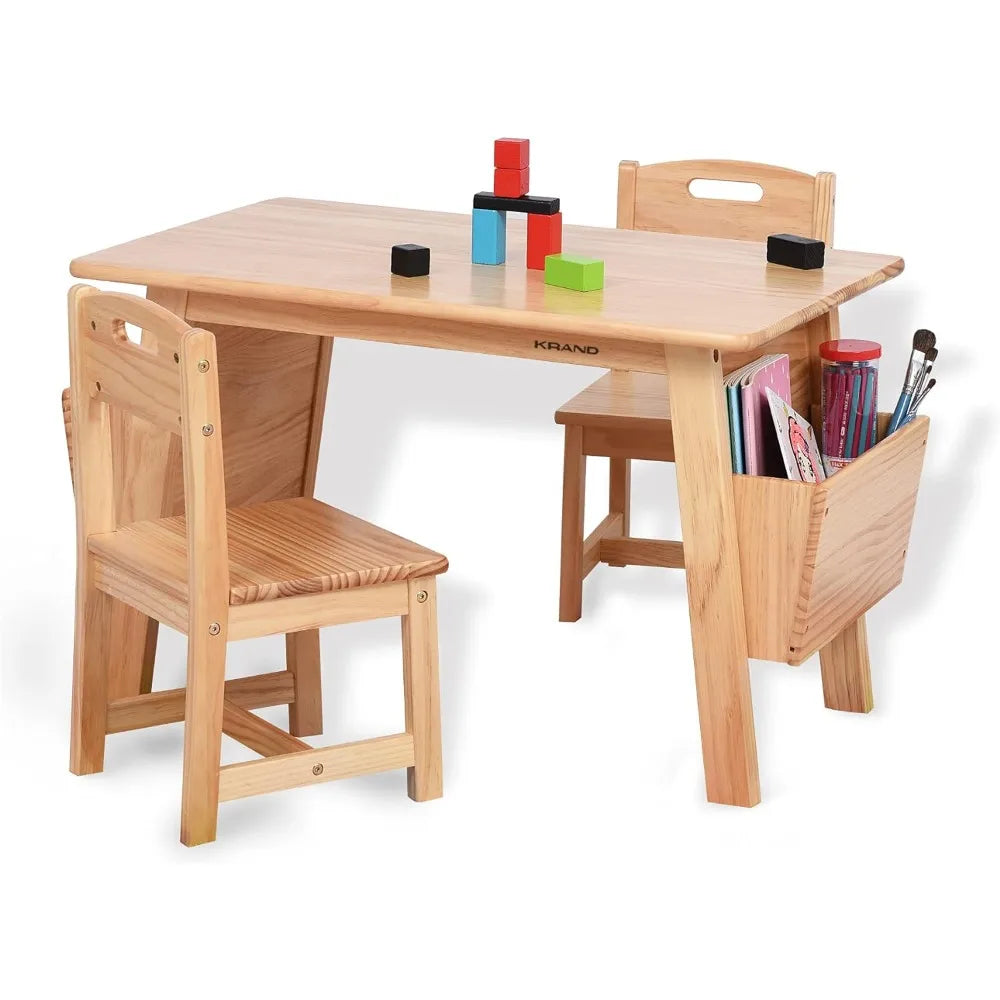 Kids Solid Wood Table and 2 Chair Set