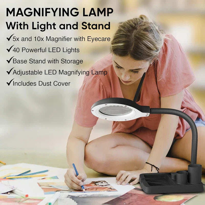 5X 10X Magnifying Glass with 40 LED Light