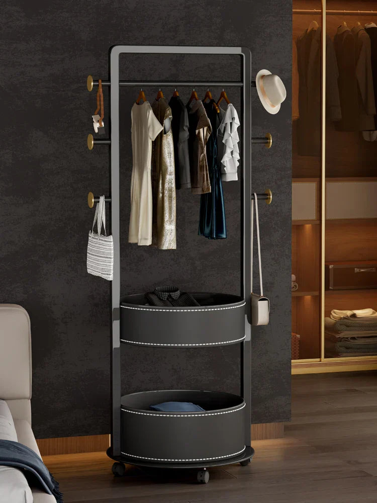 Movable coat rack bedroom saddle leather storage floor
