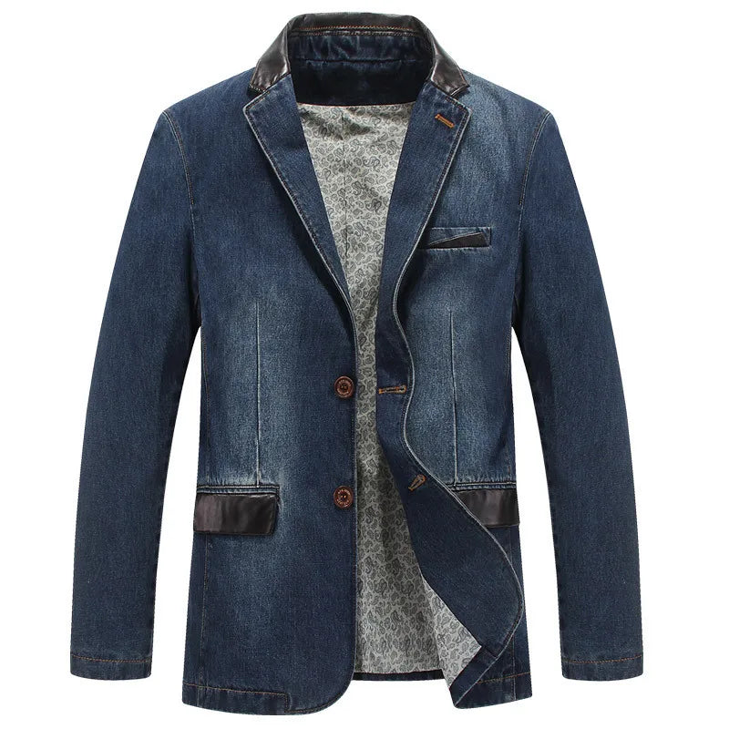 Casual Suit, Navy Blue Denim Suit Men's Jacket