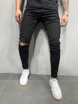 Distressed Knee Holes Elastic Skinny Jeans Men Ripped