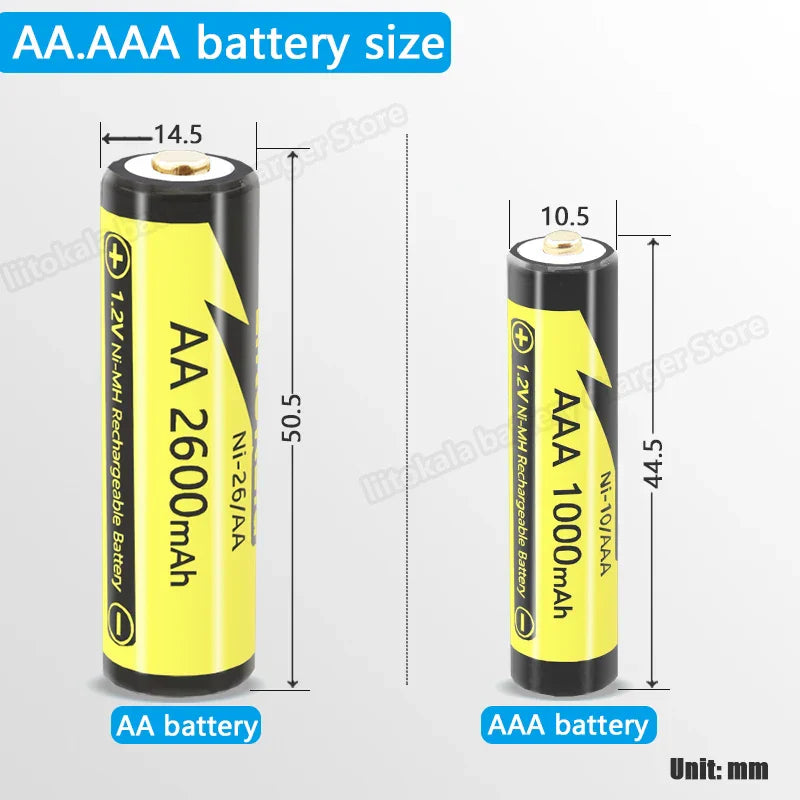 4PCS LiitoKala AAA 1000MAH/AA 2600MAH NiMH 1.2V Rechargeable