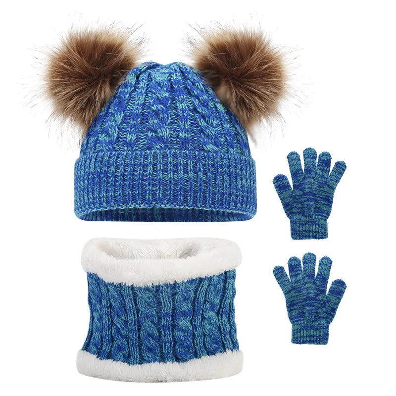 AvoDovA3PCS Children s Winter Double Ball Knitted Hat