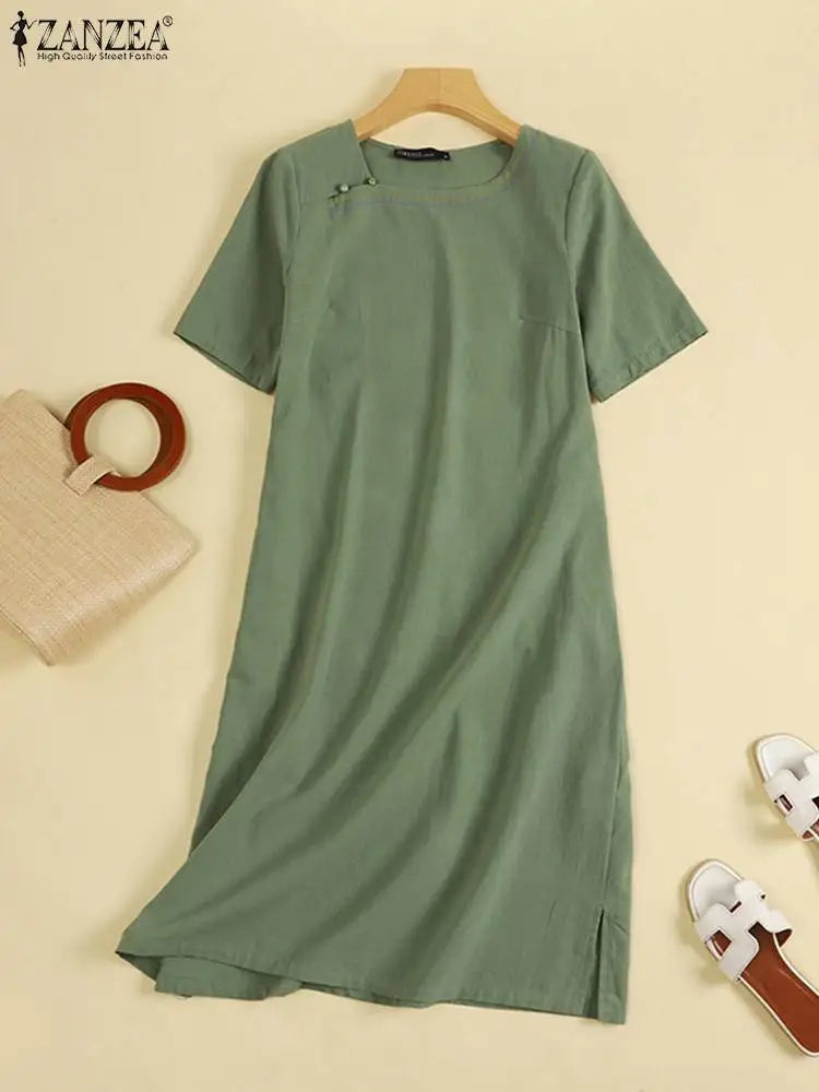 ZANZEA Woman Dress Summer Fashion Cotton Sundress Female