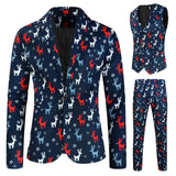 Mens Fashion Casual Suit Printed Christmas Jacket Pants