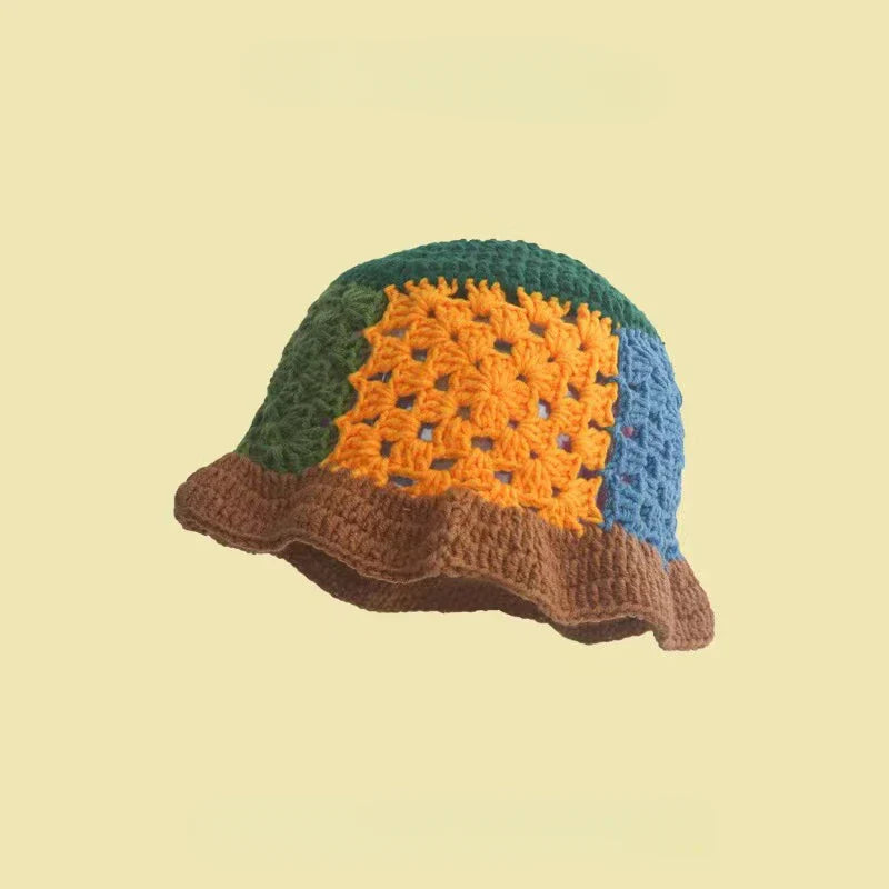 Korean Hand knit Crochet Bucket Hats Spring Summer