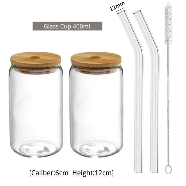 550ml/400ml Glass Cup With Lid and Straw Transparent