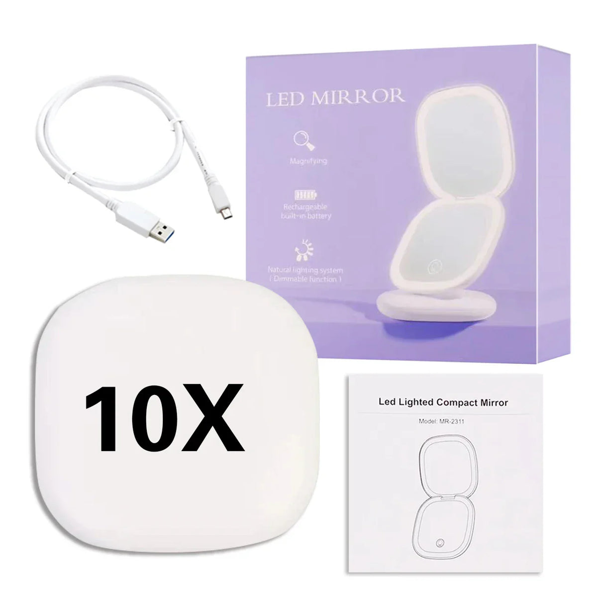 Mini Compact Led Makeup Mirror With Light 5X