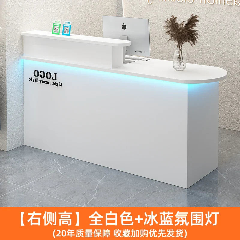 White Stylish Reception Desks Corner Light Bar Office