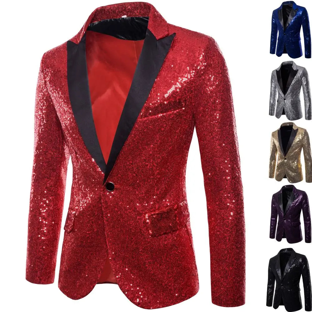 Men's Suit Round Sequin Pocket Single Row Button