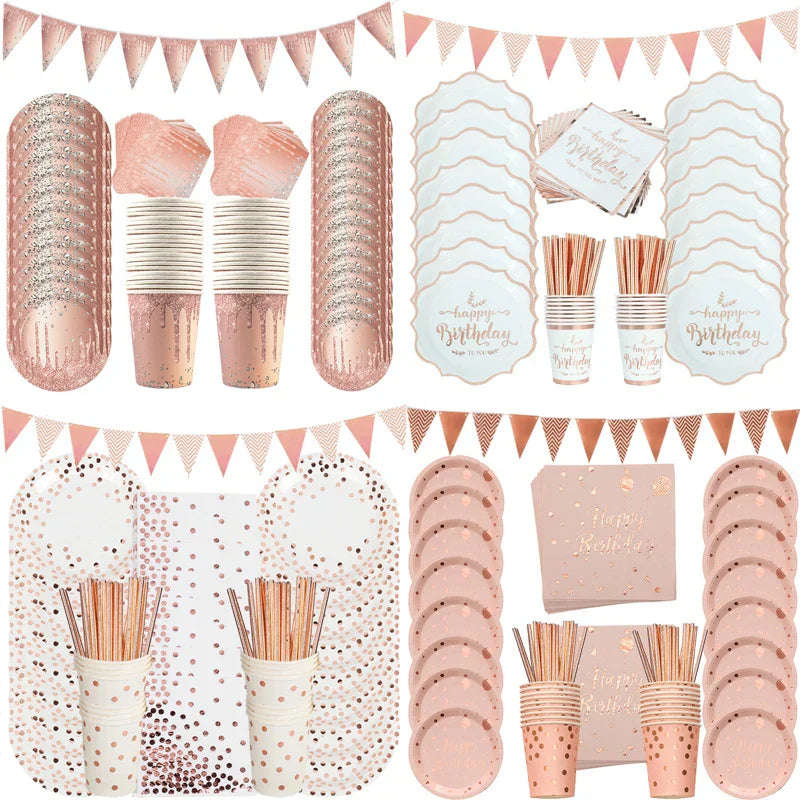 Rose Gold Party Supplies Disposable Polka Dots Paper