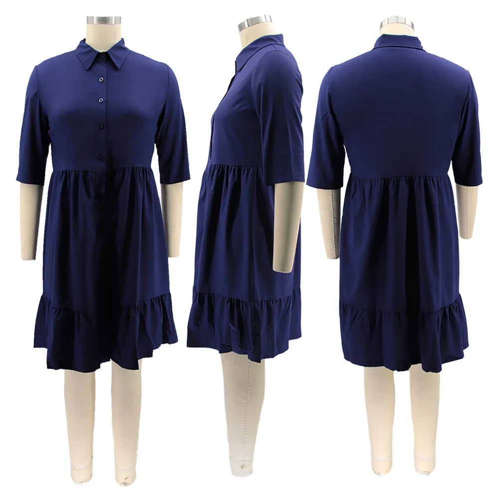 Fashion Plus Size Casual Blouse Dress Elegant Ruched