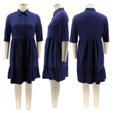 Fashion Plus Size Casual Blouse Dress Elegant Ruched