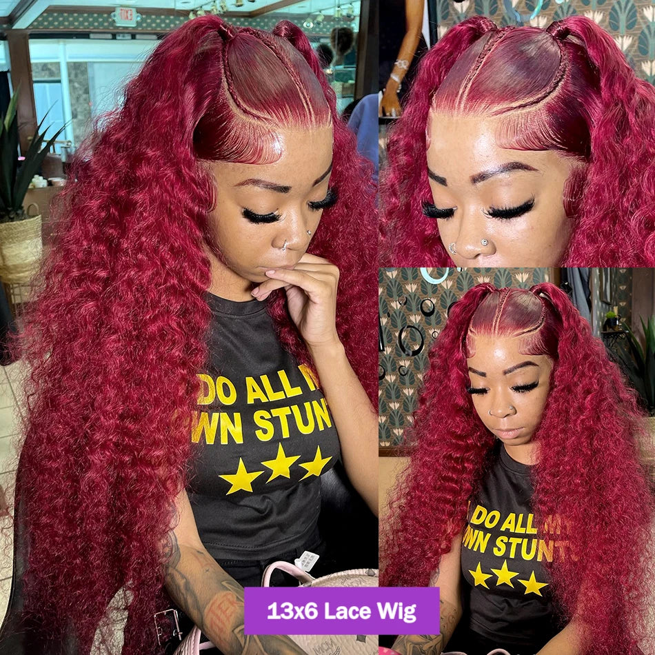 250% Brazilian 99J Burgundy 13x4 Deep Wave Frontal