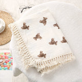 Cotton Muslin Swaddle Blankets Newborn Baby Tassel Receiving