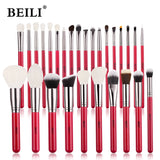 BEILI Red Eye Makeup Brushes Set Professional Natural