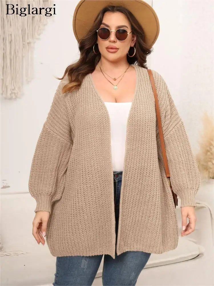 Plus Size Autumn Winter Midi Knitted Cardigan Women