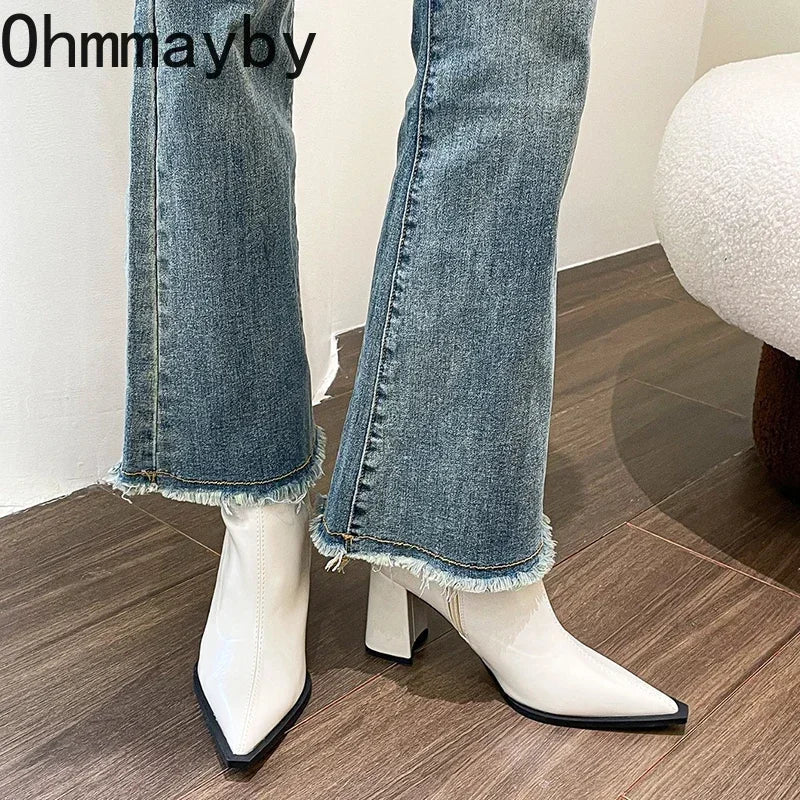 Winter Designer Ankle Boots Fashion Back Zippers Pointed