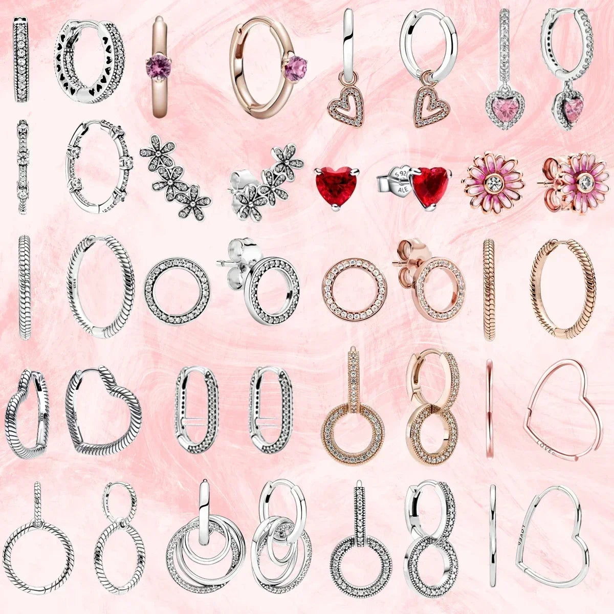 New 925 Sterling Silver Earring Pave Moments Heart