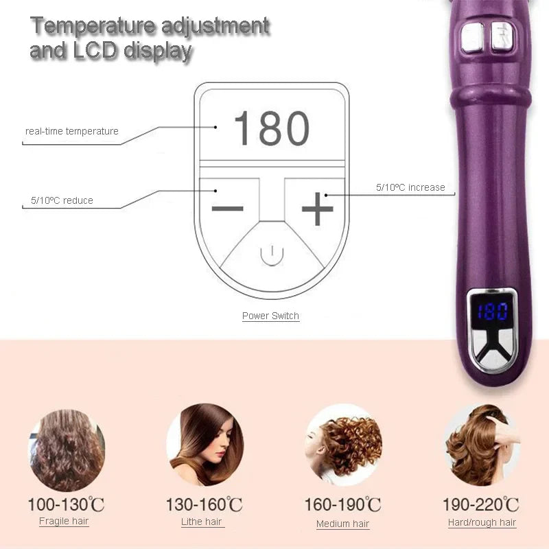 Professional Auto Rotation Electric Hair Curling Iron LCD