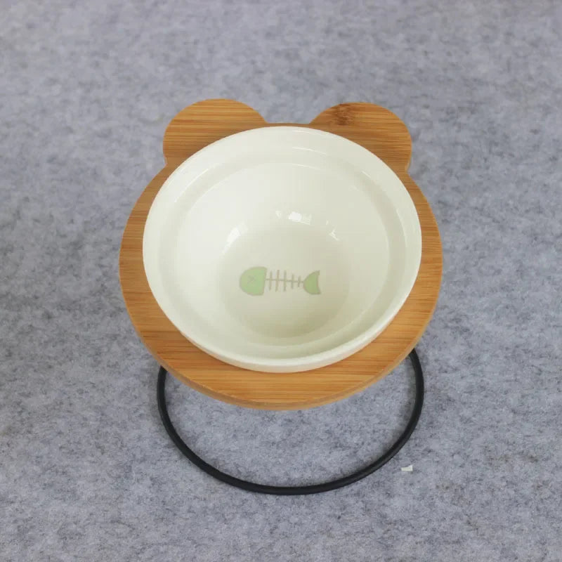 New High-end Pet Bowl Bamboo Shelf Ceramic Feeding