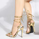 Liyke Sexy Ankle Strap Golded Sandals Women Party