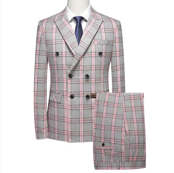Red Striped Plaid Suit 2 Piece Men's Wedding