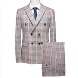 Red Striped Plaid Suit 2 Piece Men's Wedding