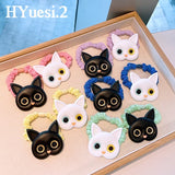 Cartoon Black White Cat Charms Hair Ties Kids