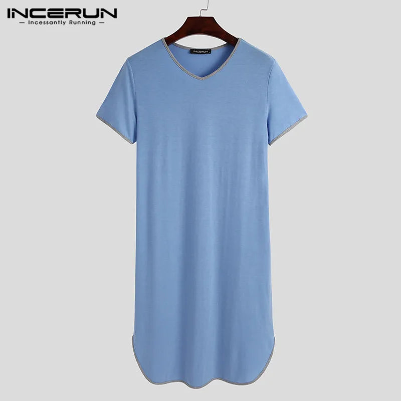 Fashion Men's Loose Sleepwear Casual Solid Nightgown INCERUN