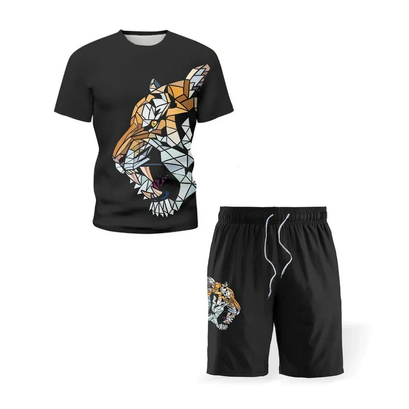 2023 Men T-shirt Set Tracksuit Training Wear Lion
