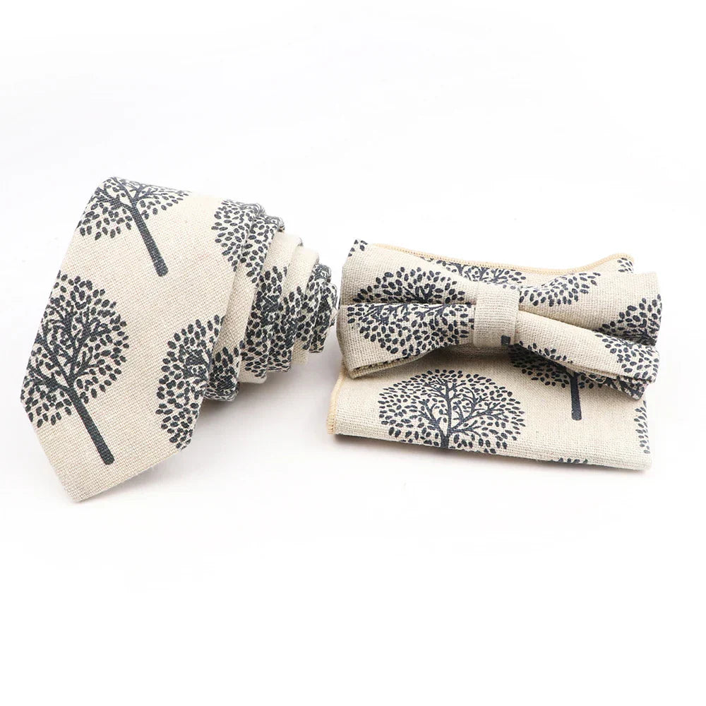 Men Linen Plant Ainmal Ties Set Pocket Handkerchief
