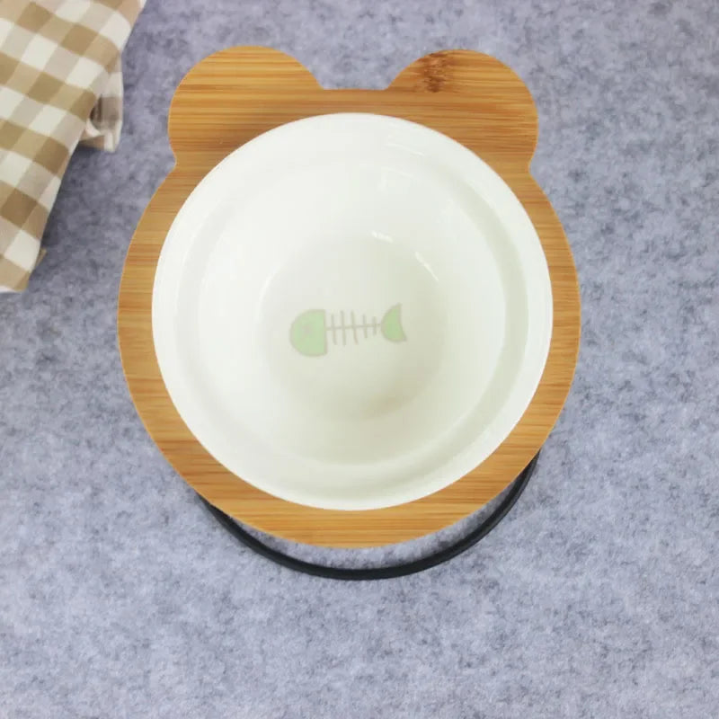 New High-end Pet Bowl Bamboo Shelf Ceramic Feeding