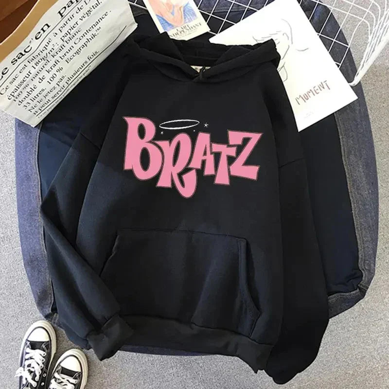Bratz Letter Printed Plus Size Hooded Sweatshirt Men