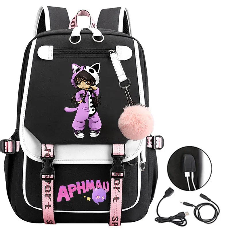 Fashion Aphmau Print Backpacks Teenage Usb Charging Rucksack