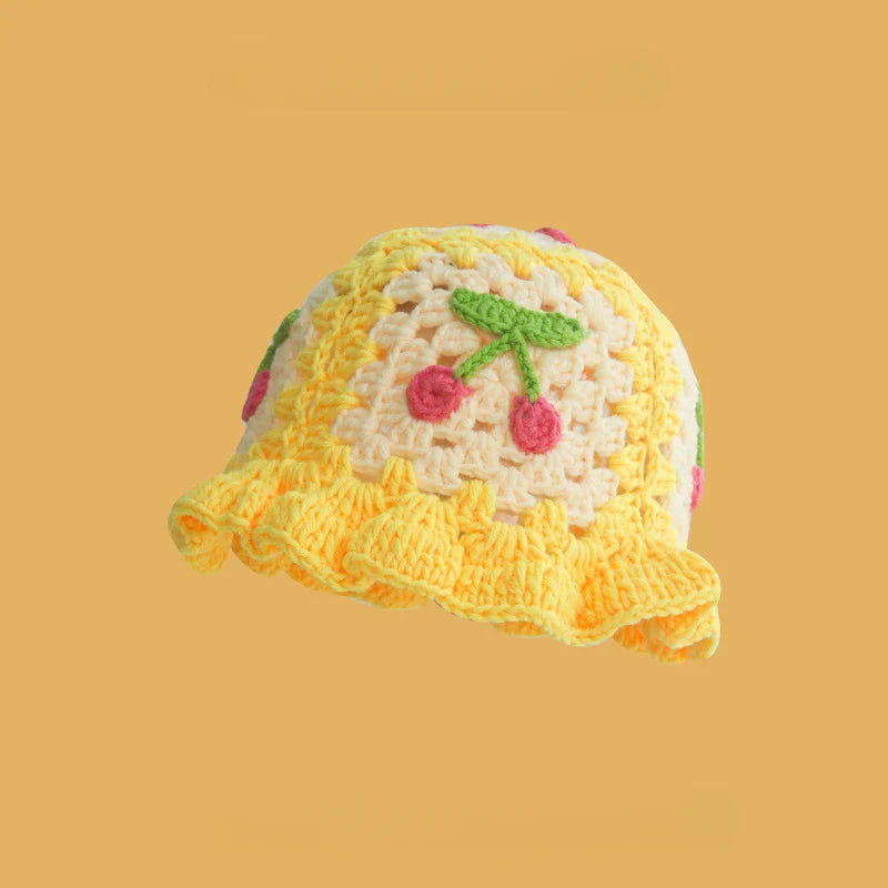 Korean Hand knit Crochet Bucket Hats Spring Summer