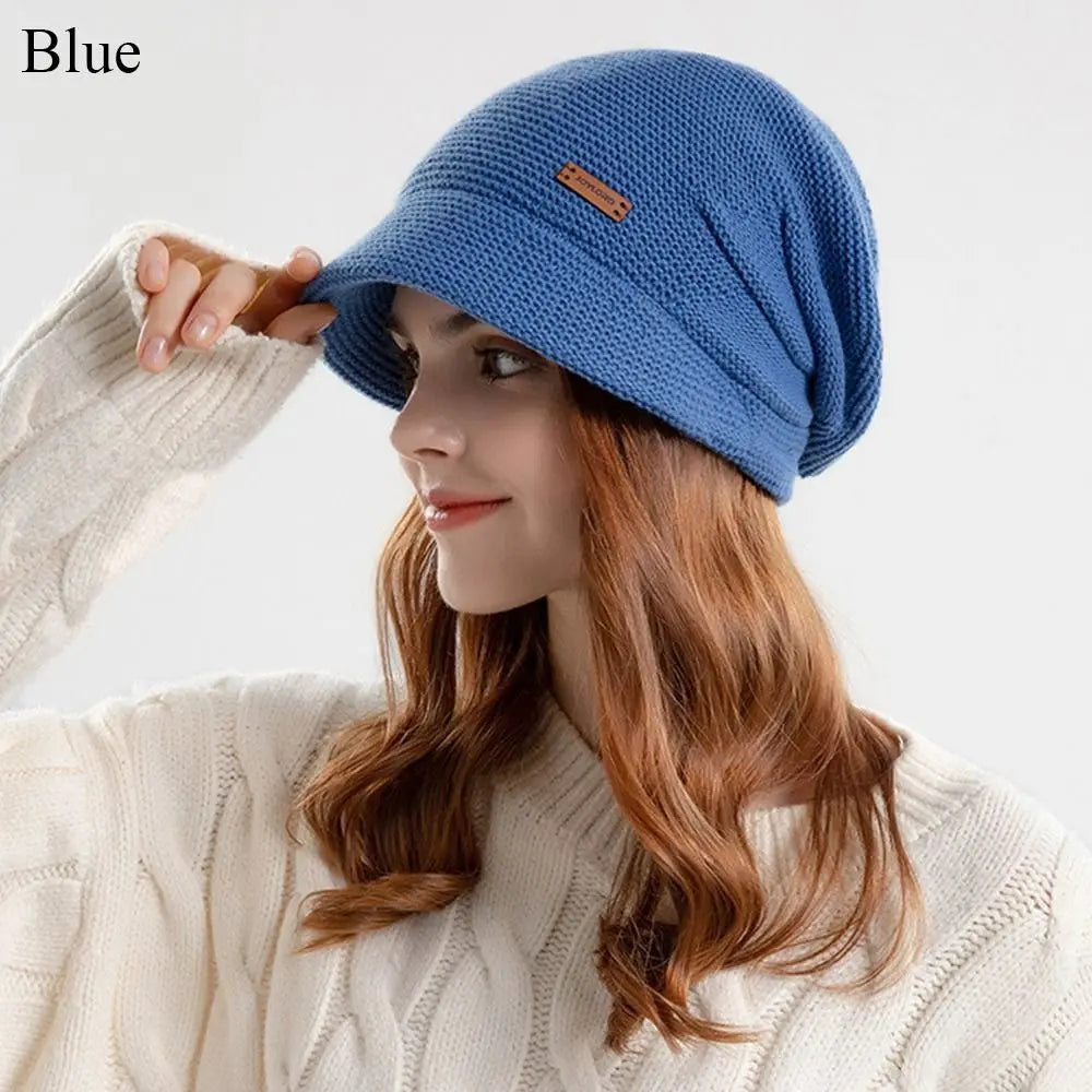 Fleece Lined Knitted Hat Casual Thickened Short Brim