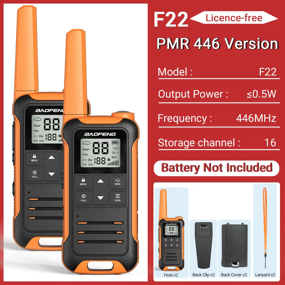 2PCS Baofeng F22 Walkie Talkie Portable Mini Communication