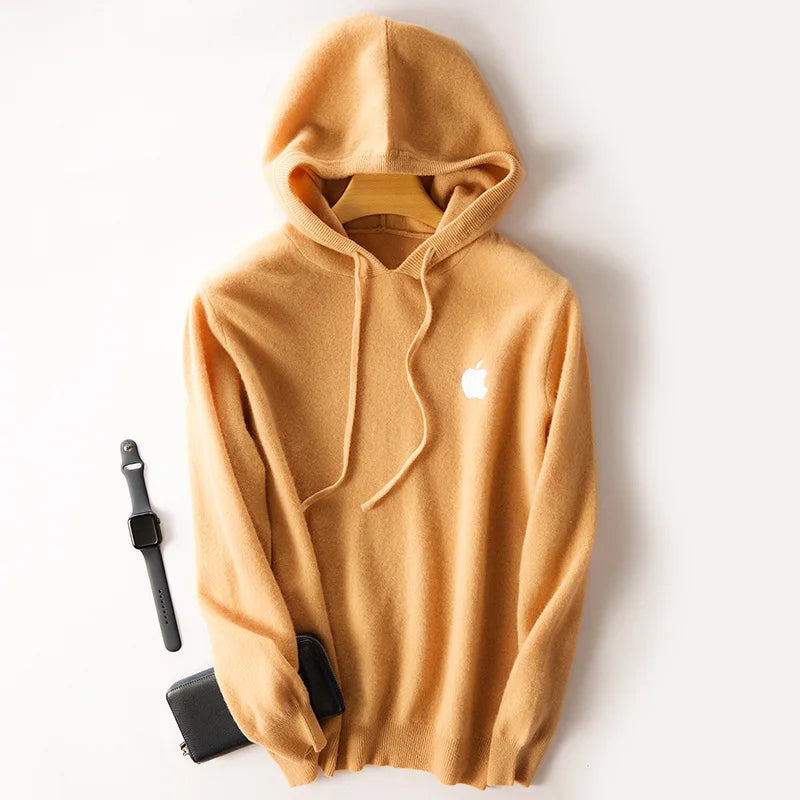 100% Cashmere Hoodies Tracksuit Apple Print Hooded Pullover
