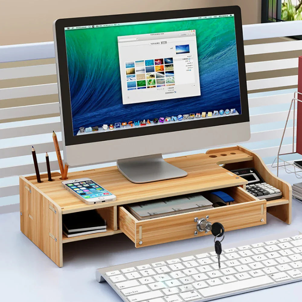 Wood Monitor Riser with Drawer Computer/Laptop/PC Stand