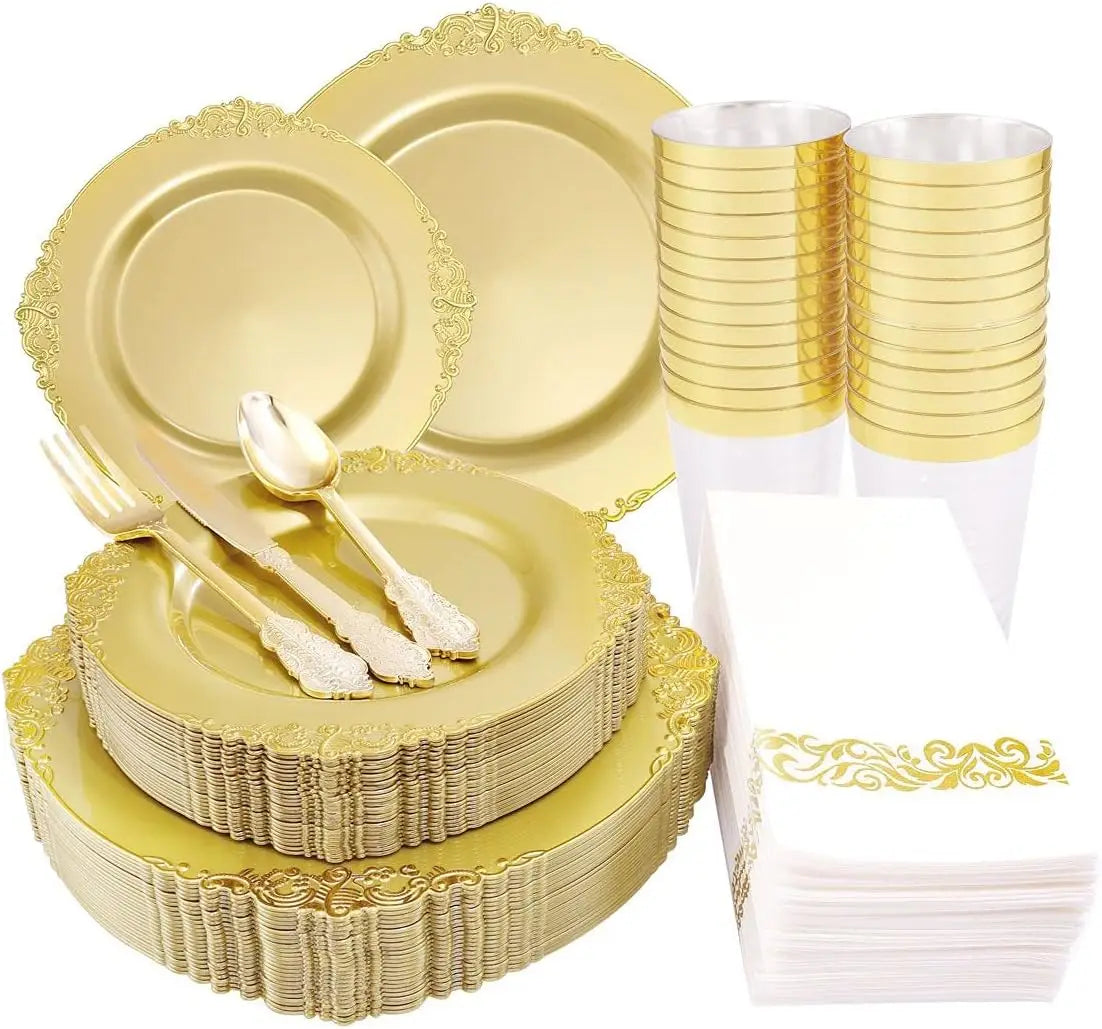 175pcs Plastic Plates- Disposable Plates include Dinner Plates,Dessert